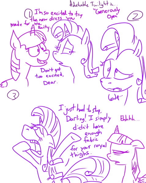 Size: 4779x6013 | Tagged: safe, artist:adorkabletwilightandfriends, derpibooru import, rarity, twilight sparkle, twilight sparkle (alicorn), alicorn, pony, comic:adorkable twilight and friends, absurd resolution, adorkable twilight, comic, eyes closed, fat joke, female, floppy ears, frown, generosity, humor, lineart, lip bite, mare, monochrome, open mouth, raised eyebrow, sketch, slice of life, smiling, unamused