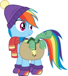 Size: 8024x9000 | Tagged: absurd resolution, artist:anonimowybrony, bag, beanie, clothes, derpibooru import, duo, eyes closed, hat, looking back, offscreen character, rainbow dash, safe, scarf, simple background, .svg available, tank, tanks for the memories, transparent background, vector, winter outfit