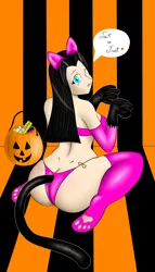 Size: 4000x7000 | Tagged: artist:thepianistmare, ass, black hair, blue eyes, bottom, buttcrack, cat ears, catsuit, clothes, costume, derpibooru import, halloween, human, humanized, humanized oc, iphone wallpaper, large butt, oc, oc:klavinova, suggestive, sultry pose, unofficial characters only