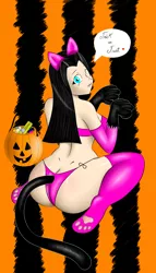 Size: 4000x7000 | Tagged: artist:thepianistmare, ass, black hair, blue eyes, buttcrack, catsuit, derpibooru import, halloween, human, humanized, humanized oc, iphone wallpaper, large butt, oc, oc:klavinova, suggestive, sultry pose, unofficial characters only