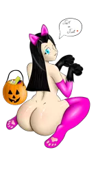 Size: 4000x7000 | Tagged: suggestive, artist:thepianistmare, derpibooru import, oc, oc:klavinova, unofficial characters only, human, :3, ass, blue eyes, bottomless, cat ears, catsuit, clothes, female, halloween, humanized, humanized oc, large butt, practitioner of naturism, simple background, solo, solo female, the ass was fat, topless, transparent background