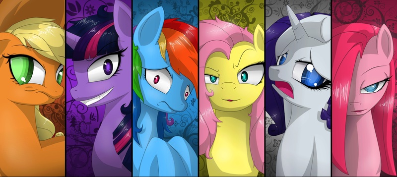 Size: 4781x2133 | Tagged: applejack, artist:unnop64, crazy face, cropped, derpibooru import, faic, fluttershy, insanity, mane six, pinkamena diane pie, pinkie pie, rainbow dash, rarity, safe, solo, twilight sparkle