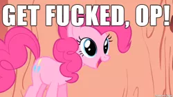 Size: 610x343 | Tagged: derpibooru import, image macro, meme, op, pinkie pie, reaction image, safe, vulgar