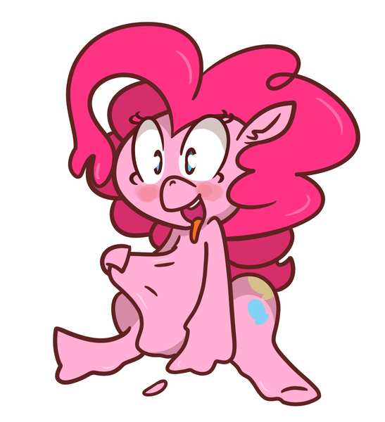 Size: 1006x1104 | Tagged: questionable, artist:spoopyro, derpibooru import, pinkie pie, goo pony, original species, blushing, elastic, excited, female, melting, pinkie slime, sitting, solo, solo female, tongue out, underhoof