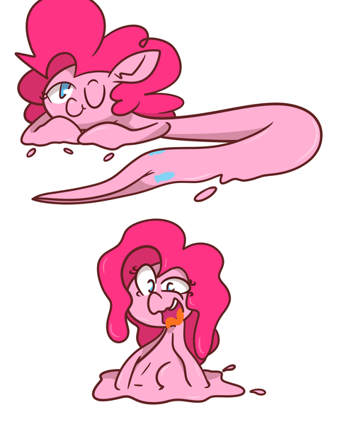 Size: 1632x2000 | Tagged: questionable, artist:spoopyro, derpibooru import, pinkie pie, goo pony, original species, elastic, female, looking at you, melting, pinkie slime, smiling, solo, solo female, tongue out, wink