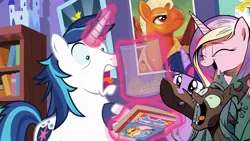 Size: 960x540 | Tagged: safe, derpibooru import, edit, idw, princess cadance, queen chrysalis, shining armor, twilight sparkle, twilight sparkle (alicorn), alicorn, pony, the one where pinkie pie knows, spoiler:comic, spoiler:comic35, archie comics, cadance and chrysalis both laugh at your misery, cadance laughs at your misery, chrysalis laughs at your misery, exploitable meme, female, mare, meme, smash fortune