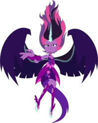 Size: 7911x10000 | Tagged: safe, artist:bluethunder66, derpibooru import, sci-twi, twilight sparkle, equestria girls, friendship games, .svg available, absurd resolution, bare shoulders, clothes, dress, fingerless gloves, floating, gloves, horn, midnight sparkle, offscreen character, reaching out, simple background, sleeveless, solo, strapless, teary eyes, transparent background, vector, wings