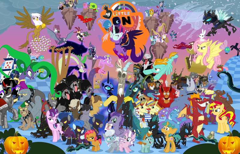 Size: 5999x3845 | Tagged: safe, artist:hooon, derpibooru import, idw, adagio dazzle, ahuizotl, angel bunny, aria blaze, arimaspi, babs seed, basil, big boy the cloud gremlin, buck withers, cerberus (character), chimera sisters, cirrus cloud, clump, diamond tiara, discord, doctor caballeron, dumbbell, fido, flam, flim, fluttershy, fume, garble, gilda, hoops, iron will, king longhorn, king sombra, larry, lightning dust, lord tirek, mane-iac, manny roar, mustachioed apple, nightmare moon, nightmare rarity, olden pony, prince blueblood, quarterback, queen chrysalis, reginald, rough diamond, rover, runt the cloud gremlin, sci-twi, screwball, silver spoon, smooze, snails, snips, snowbutt mctwinkles, sonata dusk, spear (dragon), spike, spot, starlight glimmer, sunset shimmer, suri polomare, tantabus, trixie, twilight sparkle, well-to-do, wind rider, oc, oc:kydose, bat pony, bee, bugbear, cerberus, changeling, chimera, cloud gremlins, cockatrice, cragadile, crocodile, diamond dog, fruit bat, gryphon, headless horse, hydra, manticore, parasprite, pony, quarray eel, tatzlwurm, timber wolf, unicorn, ursa minor, vampire fruit bat, yeti, equestria girls, friendship games, rainbow rocks, season 1, season 2, season 3, season 4, season 5, alicorn amulet, antagonist, apple, black vine, changeling officer, chaos is magic, duality, flim flam brothers, flim flam miracle curative tonic, flutterbat, greed spike, headless, inspiration manifestation book, midnight sparkle, multiple heads, scariest cave in equestria, score, spikezilla, the dazzlings, three heads