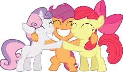Size: 8466x4977 | Tagged: safe, artist:reginault, derpibooru import, apple bloom, scootaloo, sweetie belle, earth pony, pegasus, pony, unicorn, crusaders of the lost mark, .svg available, absurd resolution, cutie mark, cutie mark crusaders, eyes closed, female, filly, grin, group hug, happy, hug, simple background, transparent background, trio, vector