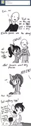 Size: 733x2932 | Tagged: safe, artist:tjpones, derpibooru import, oc, oc:richard, unofficial characters only, earth pony, human, pegasus, pony, unicorn, horse wife, ask, crack, cute, massage, monochrome, ocbetes, pain, tumblr