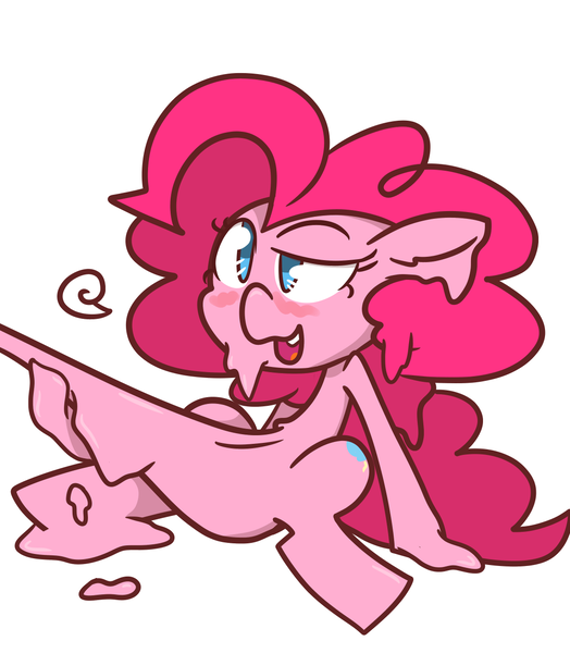 Size: 1140x1305 | Tagged: artist:spoopyro, bedroom eyes, blushing, derpibooru import, dripping, elastic, featureless crotch, female, floppy ears, goo pony, lewd, melting, open mouth, original species, pinkie pie, pinkie slime, questionable, raised eyebrow, sigh, smiling, solo, solo female, spreading, spread legs, stretching