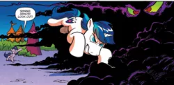 Size: 1400x688 | Tagged: safe, artist:andypriceart, derpibooru import, idw, king sombra, shining armor, twilight sparkle, twilight sparkle (alicorn), alicorn, pony, umbrum, unicorn, siege of the crystal empire, spoiler:comic, spoiler:comic35, crystal empire, female, male, mare, official comic, shadow, smoke, speech bubble, stallion, this will end in death