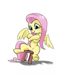 Size: 1342x1780 | Tagged: artist:ectectbehho, blushing, derpibooru import, fluttershy, safe, solo, stool