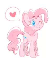 Size: 899x1046 | Tagged: safe, artist:saber-panda, derpibooru import, pinkie pie, earth pony, pony, colored pupils, cute, diapinkes, heart, looking at you, one eye closed, pictogram, simple background, sketch, smiling, solo, speech bubble, white background, wink