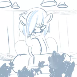 Size: 700x700 | Tagged: safe, artist:goat train, deleted from derpibooru, derpibooru import, vinyl scratch, pony, audience, concert, giant pony, giant vinyl scratch/giant dj pon-3, it's hard when you useing that thing when you are a giant, macro, mega vinyl, sketch, tongue out, turntable