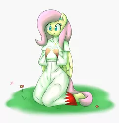 Size: 4958x5120 | Tagged: absurd resolution, anthro, artist:wolfy-pony, clothes, derpibooru import, fluttershy, kneeling, mage, magic, safe, simple background, solo, unguligrade anthro, white background, white mage