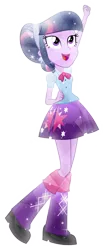 Size: 2081x5000 | Tagged: safe, artist:meteor-spark, derpibooru import, twilight sparkle, twilight sparkle (alicorn), equestria girls, rainbow rocks, .svg available, absurd resolution, alternate hairstyle, boots, bowtie, clothes, crystallized, fist, headband, high heel boots, inkscape, open mouth, pleated skirt, raised leg, simple background, skirt, socks, solo, sparkles, transparent background, vector