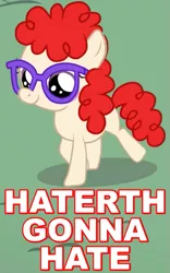 Size: 375x600 | Tagged: caption, crusaders of the lost mark, cute, derpibooru import, edit, edited screencap, glasses, happy, haters gonna hate, image macro, meme, reaction image, safe, screencap, smiling, solo, trotting, twist, twistabetes, vector, walking