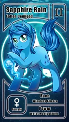 Size: 800x1399 | Tagged: safe, artist:vavacung, derpibooru import, oc, oc:sapphire rain, unofficial characters only, pony, alicorn oc, commission, female, magic, mare, pactio card, solo, water