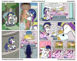 Size: 2000x1581 | Tagged: artist:wadusher0, bait and switch, derpibooru import, dialogue, dove, fairy tale, gay, male, poop, prince blueblood, princess cadance, safe, shining armor, shiningblood, shipping, shipping denied, sleeping beauty