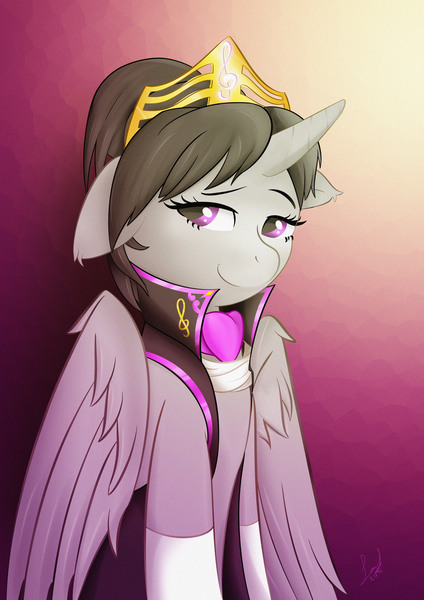 Size: 4961x7016 | Tagged: safe, artist:franticlava, derpibooru import, octavia melody, alicorn, pony, absurd resolution, alicornified, bipedal, clothes, crown, female, looking at you, octacorn, princess, race swap, smiling, solo