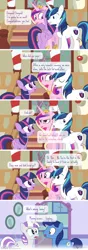 Size: 760x2160 | Tagged: safe, artist:dm29, derpibooru import, night light, princess cadance, shining armor, twilight sparkle, twilight sparkle (alicorn), twilight velvet, alicorn, pony, the one where pinkie pie knows, auntie twilight, comic, dialogue, episodes from the crystal empire, female, grammar error, hug, mare, plot, speech bubble