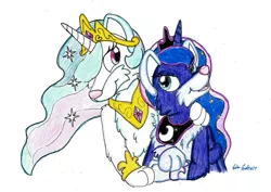 Size: 1515x1075 | Tagged: safe, artist:silversimba01, derpibooru import, princess celestia, princess luna, alicorn, dog, pony, dogified, fanart, female, mare, moonmutt, royal, species swap, sunmutt, traditional art