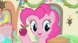 Size: 640x360 | Tagged: animated, apple, apple pie, derpibooru import, hearthbreakers, lemon hearts, magic, now kiss, out of context, pie, pinkie pie, safe, screencap, shipper on deck