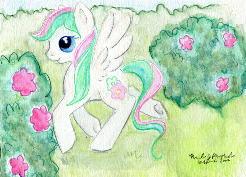 Size: 4140x2968 | Tagged: artist:rayechu, blossomforth, derpibooru import, nature, safe, solo, traditional art