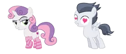 Size: 3074x1334 | Tagged: suggestive, artist:lunaticdawn, derpibooru import, rumble, sweetie belle, pegasus, pony, unicorn, crusaders of the lost mark, clothes, colt, cutie mark, female, filly, heart eyes, male, rumbelle, shipping, simple background, socks, straight, striped socks, the cmc's cutie marks, transparent background, wingding eyes