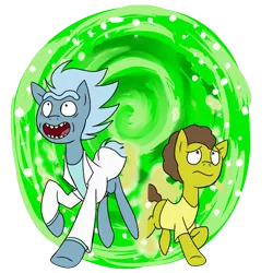 Size: 600x600 | Tagged: artist:gintoki23, crossover, derpibooru import, hilarious in hindsight, morty smith, ponified, portal, rick and morty, rick sanchez, safe