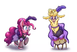 Size: 2350x1600 | Tagged: safe, artist:heir-of-rick, derpibooru import, paprika paca, pinkie pie, alpaca, them's fightin' herds, over a barrel, :p, clothes, community related, crossover, dress, looking at you, saloon dress, saloon pinkie, tongue out