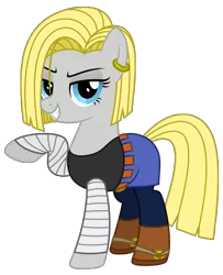 Size: 1903x2348 | Tagged: android 18, artist:reitanna-seishin, boots, clothes, cosplay, costume, denim skirt, derpibooru import, dragon ball z, halloween, marble pie, nightmare night, pantyhose, safe, simple background, skirt, solo, transparent background, vector