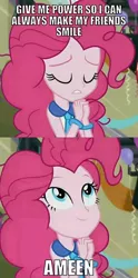 Size: 358x720 | Tagged: safe, derpibooru import, screencap, pinkie pie, equestria girls, friendship games, image macro, meme, pinkie pie praying, prayer, praying