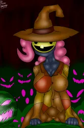 Size: 4500x6800 | Tagged: absurd resolution, artist:fiercewendigo, breasts, clothes, crossover, derpibooru import, disney, female, gravity falls, mask, pinkie pie, sexy, solo, suggestive, summerween, summerween trickster, trickster