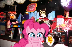 Size: 1600x1052 | Tagged: artist:midnight--blitz, chuck e cheese, derpibooru import, excited, helen henny, irl, jasper t. jowls, mr. munch, pasqually, photo, pinkie pie, ponies in real life, safe