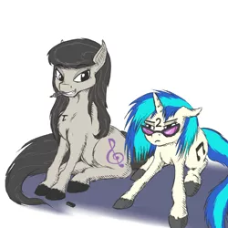 Size: 1000x1000 | Tagged: amused, artist:m_d_quill, cute, derpibooru import, grumpy, marker, mouth hold, octavia is amused, octavia melody, safe, sitting, vinyl scratch