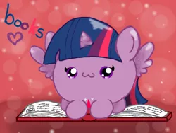Size: 512x386 | Tagged: safe, artist:amberlea-draws, derpibooru import, twilight sparkle, twilight sparkle (alicorn), alicorn, pony, blob ponies, book, cute, female, mare, solo, that pony sure does love books, twiabetes
