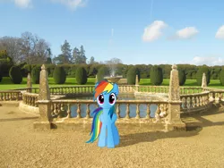 Size: 2048x1536 | Tagged: artist:harpycross, derpibooru import, fountain, irl, photo, ponies in real life, pose, rainbow dash, safe, smiling, solo