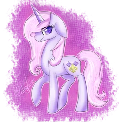 Size: 1024x1024 | Tagged: dead source, safe, artist:rubyblossomva, derpibooru import, fleur-de-lis, unicorn, floppy ears, looking at you, raised hoof, smiling, solo