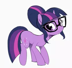 Size: 975x933 | Tagged: safe, artist:30clock, derpibooru import, sci-twi, twilight sparkle, ponified, pony, unicorn, equestria girls, alternate hairstyle, cute, equestria girls ponified, frown, glasses, hilarious in hindsight, ponified humanized pony, raised hoof, raised leg, shy, simple background, solo, unicorn sci-twi, white background