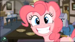 Size: 1280x716 | Tagged: derpibooru import, discovery family logo, grin, hearthbreakers, maud pie, pie family home, pinkie pie, safe, screencap, smiling