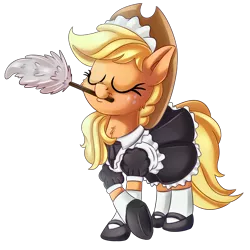 Size: 4000x4000 | Tagged: safe, artist:discorded, derpibooru import, applejack, absurd resolution, clothes, cowboy hat, crossed hooves, cute, eyes closed, freckles, hat, jackabetes, maid, outfit, solo, stetson