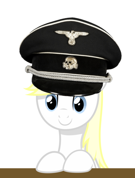 Size: 900x1188 | Tagged: safe, artist:anonymous, artist:vectorfag, derpibooru import, edit, oc, oc:aryanne, unofficial characters only, earth pony, pony, blonde, cute, desk, female, happy, hat, irl, long hair, manos the hands of fate, medal, nazi, photoshop, schutzstaffel, simple background, sitting, smiling, solo, swastika, table, transparent background, upper body, vector