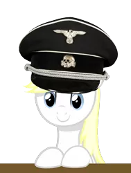 Size: 900x1188 | Tagged: safe, artist:anonymous, artist:vectorfag, derpibooru import, edit, oc, oc:aryanne, unofficial characters only, earth pony, pony, blonde, cute, desk, female, happy, hat, irl, long hair, manos the hands of fate, medal, nazi, photoshop, schutzstaffel, simple background, sitting, smiling, solo, swastika, table, transparent background, upper body, vector