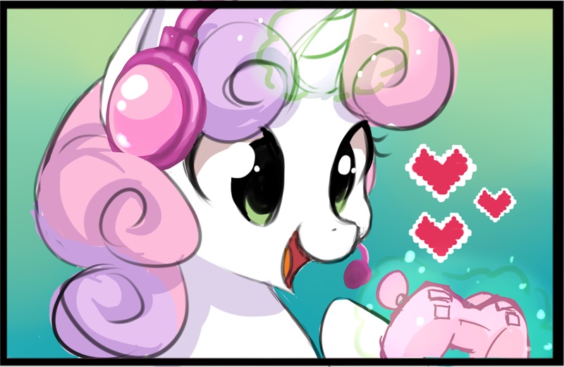 Size: 800x521 | Tagged: safe, artist:starshinebeast, derpibooru import, sweetie belle, controller, cute, excited, filly, foal, gamer, gaming, happy, magic, solo