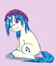 Size: 700x820 | Tagged: artist:sandwichdelta, beanie, cute, derpibooru import, hat, rain, safe, solo, vinyl scratch, wet hair, wet mane