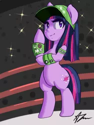 Size: 3000x4000 | Tagged: safe, artist:acharmingpony, derpibooru import, twilight sparkle, pony, unicorn, bipedal, commission, hat, john cena, looking at you, smiling, smirk, solo, sweatband, u cant c me, unicorn twilight, wrestling, wrestling ring, wwe, you can't see me