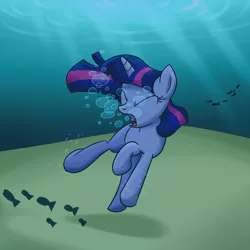 Size: 1500x1500 | Tagged: semi-grimdark, artist:uwdr-64, derpibooru import, twilight sparkle, fish, unicorn, asphyxiation, bubble, drowning, fetish, imminent death, ocean, solo, swimming, underwater, unicorn twilight, water