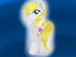 Size: 2048x1536 | Tagged: safe, artist:hailivvybear, derpibooru import, oc, oc:aryanne, unofficial characters only, earth pony, pony, female, glow, heart, i have no mouth and i must scream, looking at you, nazi, solo, standing, starry eyes, swastika, touching arm